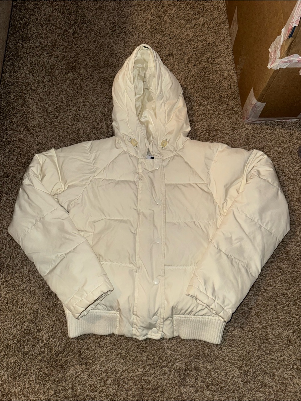 Women's Gap Cream Down Feather Puffer Jacket with Hood